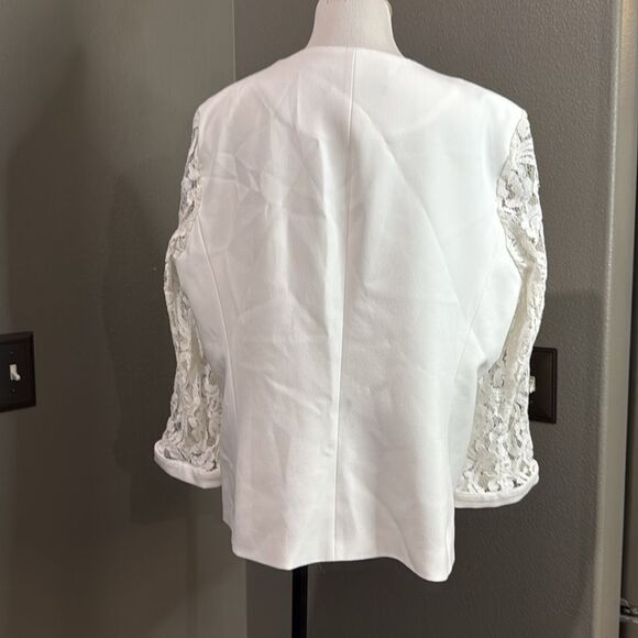 black Label by Evan Picone White Open Front Blazer Jacket Lace Sleeveless - Picture 5 of 9